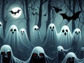 Haunted Halloween woods full of ghosts, bats and ghouls