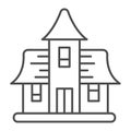 Haunted house, abandoned building, cursed mansion thin line icon, halloween concept, manor vector sign on white Royalty Free Stock Photo