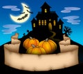 Haunted house with banner Royalty Free Stock Photo