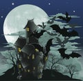 Haunted house and bats illustration Royalty Free Stock Photo