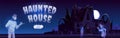 Haunted house cartoon web banner online invitation Royalty Free Stock Photo