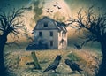 Haunted House with Crows and Horror Scene.