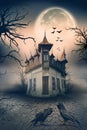 Haunted House with Crows and Horror Scene.