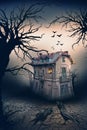 Haunted House with Crows and Horror Scene. Royalty Free Stock Photo