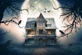 Haunted House With Crows And Spooky Atmosphere.