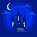 Haunted house design made on a blue background