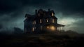 Haunted house in the fog. Halloween concept. 3D Rendering Royalty Free Stock Photo