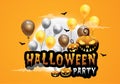 Haunted house and full moon with pumpkins and ghost,party happy Halloween night background Royalty Free Stock Photo