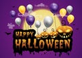 haunted house and full moon with pumpkins and ghost,party happy Halloween night background Royalty Free Stock Photo