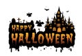 Haunted house and full moon with pumpkins and ghost,party happy Halloween night background Royalty Free Stock Photo