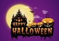 haunted house and full moon with pumpkins and ghost,party happy Halloween night background Royalty Free Stock Photo