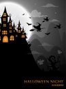 haunted house and full moon with witch and ghost,Halloween night background Royalty Free Stock Photo