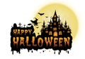 Haunted house and full moon with witch and ghost,Halloween night Royalty Free Stock Photo