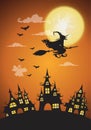 Haunted house and full moon with witch,Halloween Royalty Free Stock Photo