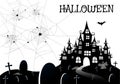 Haunted house with ghost,Halloween night background Royalty Free Stock Photo