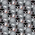 Haunted house and ghost pattern on gray