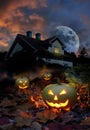 Haunted house halloween pumpkins