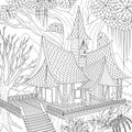 Haunted house in the jungle,  Happy Halloween Theme for printing ,coloring book, laser cut and so on. Vector illustration Royalty Free Stock Photo