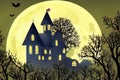 Haunted House on the hill with full moon Royalty Free Stock Photo