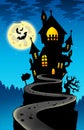 Haunted house on hill with Moon Royalty Free Stock Photo