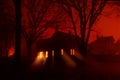 Haunted House in red fog Royalty Free Stock Photo