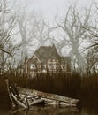 Haunted house scene in creepy forest Royalty Free Stock Photo