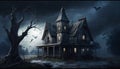 Haunted House: A Spooky Bedroom with a Sky of Colored Wallpapers