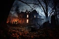 haunted house in the woods. Halloween concept. dark night. Royalty Free Stock Photo