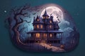 a Haunted Houses with full moon in Halloween, Clay, Fantasy