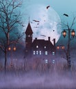 Haunted manor scene for halloween