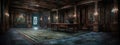 A Haunted Mansion With Creaky Floors Panoramic Background. Generative AI Royalty Free Stock Photo