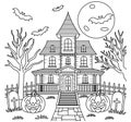 Haunted Mansion, Halloween Outline Coloring Page Royalty Free Stock Photo