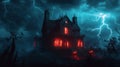 A Haunted Mansion Under a Thunderous Sky Royalty Free Stock Photo