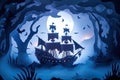 A haunted pirate ship sailing on a mysterious and foggy sea Ghostly ship