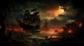 Haunted pirate treasure hunt ghostly map, eerie island, spectral pirates, Halloween adventure