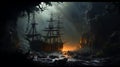 Haunted pirate treasure hunt ghostly map, eerie island, spectral pirates, Halloween adventure1