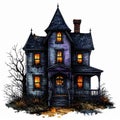 Haunted Victorian House Illustration with Warm Lights Royalty Free Stock Photo