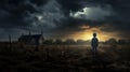 The Haunting Of A Boy: A Dark Cloud Over A Desolate Field Royalty Free Stock Photo