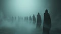 A haunting choir echoes through the hazy mist their captivating harmonies shrouded in enigmatic fog