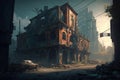 Abandoned Dystopian Landscape with Decrepit Architecture and Haunting Atmosphere, generative ai