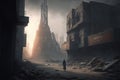 Abandoned Dystopian Landscape with Decrepit Architecture and Haunting Atmosphere, generative ai