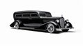 Haunting Elegance: Black Old Fashioned Car Hearse On White Background Royalty Free Stock Photo