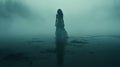 Haunting Elegance: Witch Standing In Teal Fog