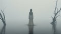 Haunting Figuratism: A White Woman In Water, Ivory Fog, 8k Resolution