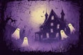 Creepy comic-style Halloween backdrop featuring haunted house with ghosts and spooky atmosphere Royalty Free Stock Photo