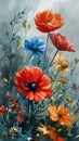 Haunting Helianthus: A Vibrant Canvas of Blue and Red Poppies in
