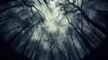 The Haunting Horror of a Nocturnal Creepy Forest Trees Against Sky at Night, Generative AI