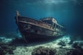 Remnants of the past, wrecked ship found on ocean floor - generative AI Royalty Free Stock Photo