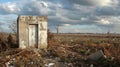 The haunting image of a lone tornado shelter still standing amidst the destruction providing a small glimmer of hope Royalty Free Stock Photo