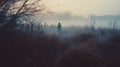 Haunting Images Of A Woman Walking In A Foggy Field